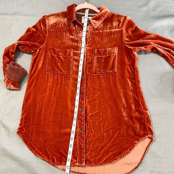 Anthro Holding Horses Rust Silk Blend Crushed Velvet Button Down Blouse Shirt XS - Picture 14 of 16